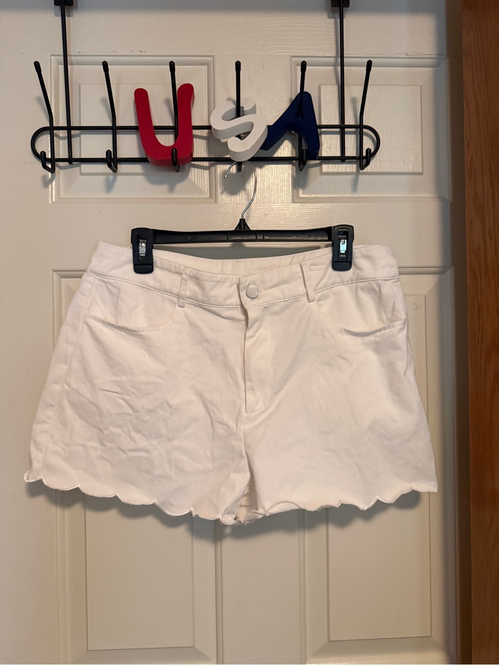 White Scalloped Hem Women's Denim Shorts by Lascana